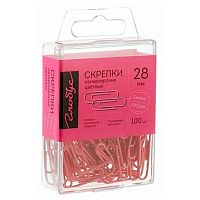 Скрепки 28мм 100шт. ГЛОБУС С28-100Р розовые,пластик/к