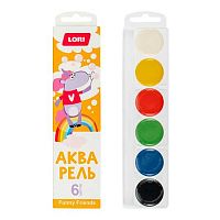 Краски  6цв. LORI "Funny Friends" Алф-001 аквар.,б/к,карт.пенал с пласт.кюветой,е/подвес