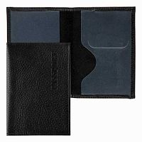 Обложка д/паспорта КЛЕРК "Elegant" 213959 чёрная,нат.кожа,тисн.отстрочка