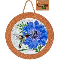 Подставка п/горячее "Цветок с птичкой" 320-565 керамика,пробка,19см