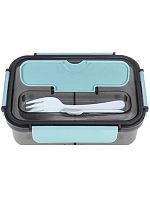 Ланч-бокс пластик. 1100мл Миленд "Время обеда" ЛБ-9737 (2отд.+вилка,ложка),голубой