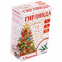 Гирлянда д/дома 183-812 белый,7,5м,80л.,LED,8реж.,IP-20,зелён.провод 