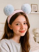 Ободок д/волос плюшевый АЛЕФ GIRLY "Ушки-помпоны, фиолетовый" 25-135
