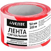Лента сигнальная 50мм*200м deVENTE 9056100 красно-белая,полиэтилен б/клеевого слоя,карт.втулка