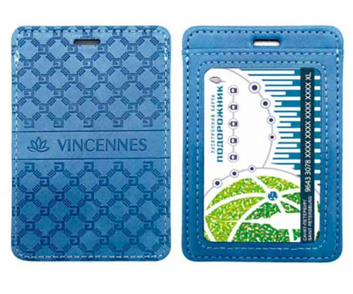 Обложка д/проездного билета INTELLIGENT "Vincennes" DC-816 серо-голуб.,2карм.,экокожа,тисн.