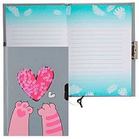 Записная книжка А6  56л. КОКОС "Cats & Heart" 253020 тв.обл.,тонир.мат.лам.,блёст пайетки,замок,лин.