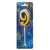 Свеча-цифра Микрос "9" золотой блеск Ч53164