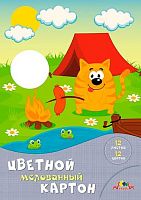 Картон цв. мелов. А4 12л.12цв. АППЛИКА "Кот на пикнике" С0327-16 в папке