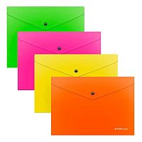 Папка-конверт на кнопке B5 EK "Glossy Neon" 50302 п/прозр.,глянц.,пластик,180мкм,асс.