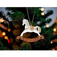 Игрушка ёлочная Символ года 2026 "Лошадка-качалка" Ли110-02-0337 белый-дуб,мдф,9*2,5*8см