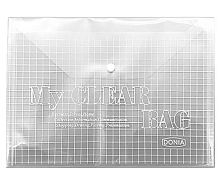 Папка-конверт на кнопке А4 INTELLIGENT "Clear" DJ-399 прозр.тон.в клетку,пластик.,180мкм,асс.