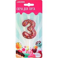 Свеча-цифра д/торта "3" deVENTE "Donut" 9060303 5,9*4,4*1см,с 3D декор.,карт.блист.