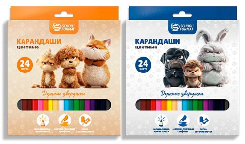 Карандаши 24цв. SchoolФормат "Душные зверушки" КЦ24-ДЗ шестигр.,гриф.2,7мм,асс.