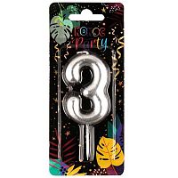 Свеча-цифра д/торта КОКОС "3" 206873/3 серебро