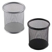 Подставка-стакан д/пиш.принадл. КЛЕРК 183003/2 металл.,сетка,круг.,9*10*9см,чёрн./серебро
