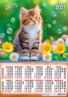 Календарь настенный листовой А2 2027г. ЛИС "Кошки.Летний день" ПО-27-104 мел.бум.,80г/м2