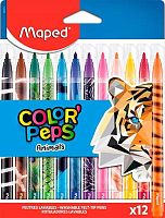 Фломастеры 12цв. MAPED "Animals" 845403 смываем.,заблокир.пиш.узел,карт.футляр