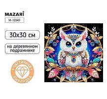 Мозаика алмазная MAZARI "Сова" M-12340 холст,30*30см,част.выкл.,подрамник