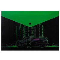 Папка-конверт на кнопке А4 КОКОС "City car" 251313 чёрный с рис.,0,18мм