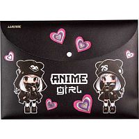 Папка-конверт на кнопке А4 deVENTE "Anime Girl" 3079401 тисн.фольг.,300мкм
