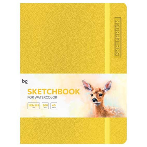 Скетчбук д/акварели А5 40л. BG кож.зам. "Bright. Yellow" 61744 рис.бум.,200г/м2,на резинке