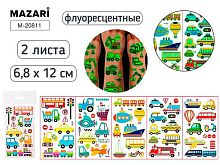 Тату стикеры светящиеся в темноте Mazari "Транспорт" M-20811 (2л) 6.8*12см,ОПП-уп.