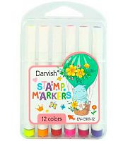 Фломастеры 12цв. Darvish DV-13181-12 со штампиками,пластик.футл.