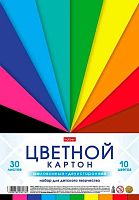 Картон цв. двухстор. мелов. А4 30л.10цв. ХАТ "Цветные лучи" 32409