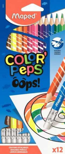 Карандаши пластик. 12цв. MAPED "Color`Peps Oops" 832812 с ластиком,к/к,е/подвес