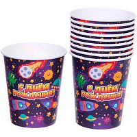 Стакан бум. "С днём рождения! Космический бум!" 200мл (10шт) 130-848