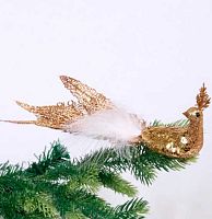 Новогоднее украшение "Волшебный павлин" шампань 107-6124 на прищепке,26*9,5*8см