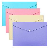 Папка-конверт на кнопке А4 EK "Diagonal Pastel" 52916 непрозр.,180мкм,асс.