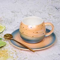 УЦЕНКАКружка керам. 240мл "Маленький космос" 363-709 оранжевый,блюдце+ложка(брак упаковки)