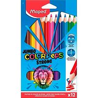 Карандаши Утолщ. 12цв.MAPED Color`Peps Strong 863312 пластик.,повыш.прочности,к/к,е/подвес