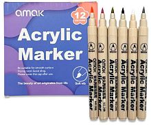 Маркеры акрил. 12цв. INTELLIGENT MK-5 кисть,1-5мм,кругл. корп.,к/к