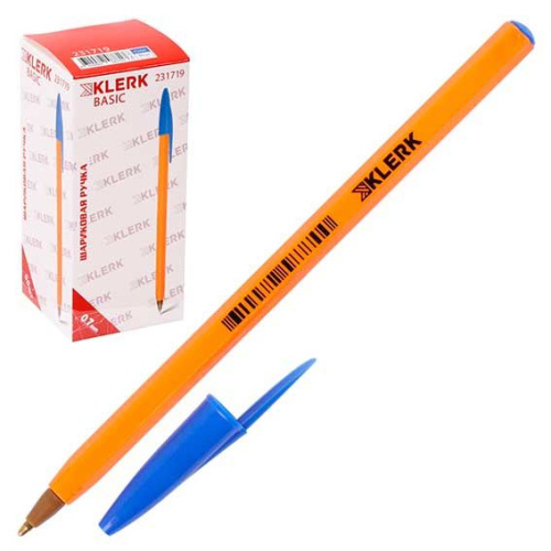 Ручка шар. КЛЕРК "Basic" 231719 синяя 0,7мм,жёлтый корп.