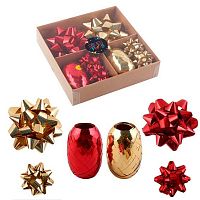 Набор д/упаковки КОКОС 242677 (бант 89мм-2шт,бант 38мм-8шт,лента декор.5мм*10м-2шт) красн./зол.