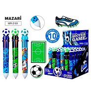 Ручка авт. шар.10-ти цв. MAZARI "Win goal" MR-2101 цв.пласт.корп.,0,7мм,карт.диспл.