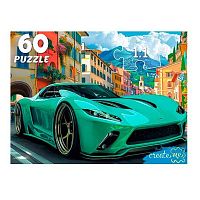 Пазлы   60 Рыжий кот "Зелёный спортивный авомобиль" Ф60-4529