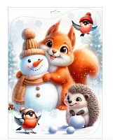 Наклейки оформ. НГ А4 "Зверушки со снеговиком" 0201173 двухстор.