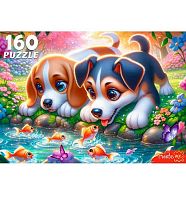Пазлы  160 Рыжий кот "Щенки и рыбки" Х160-7609