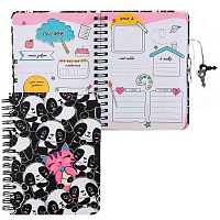 Записная книжка А6  60л. КОКОС спираль "Панда" 241030 тв.обл.,на замке,линия,выб.лак,мат.лам.