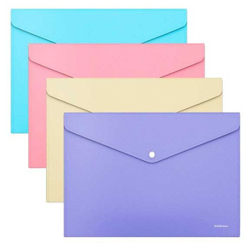 Папка-конверт на кнопке А4 EK "Diagonal Pastel" 52916 непрозр.,асс.,180мкм