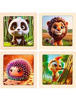 Пазл-рамка Рыжий кот "Милые животные" ИД-0205 (4шт.),дерев.