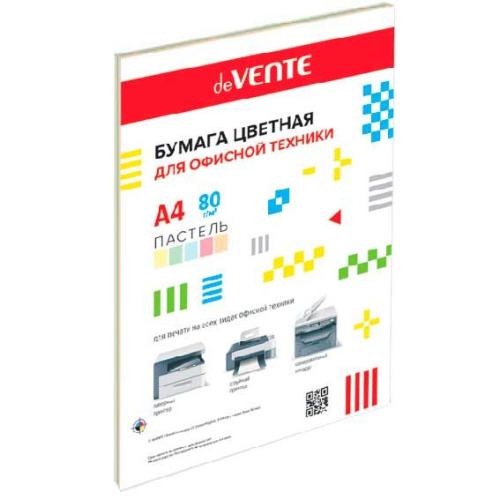 Бумага А4 д/офисной техники deVENTE  50л. 5цв. пастель 2072412, 80г/м2,карт.подл.