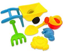 Набор песочный INTELLIGENT DK-376 (тачка,лопатка,2формочки,грабли,лейка) асс.