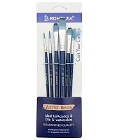 Набор кистей  6шт. Bomeijia (синтетика кр.№2,6,овал.№10,пл.№8,10,веерн.№4) DN-98 синие,ПВХ-пакет