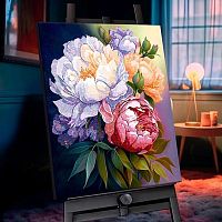 Картина по номерам с кристаллами из хрусталя Котеин "Цветущие яркие пионы" 40*50см SHR0585 (26цв.)
