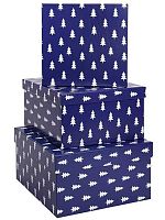 Коробка подар. 3в1 Миленд НГ "Новогодние ели на синем" квадрат. ПП-4470 (19,5*19,5*11-15,5*15,5*9см)