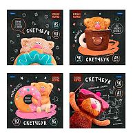 Скетчбук А5  40л. ХАТ Premium "Кофейные коты" б/линовки,мел.карт.,мат.лам.100г/м2,на скобе,асс.